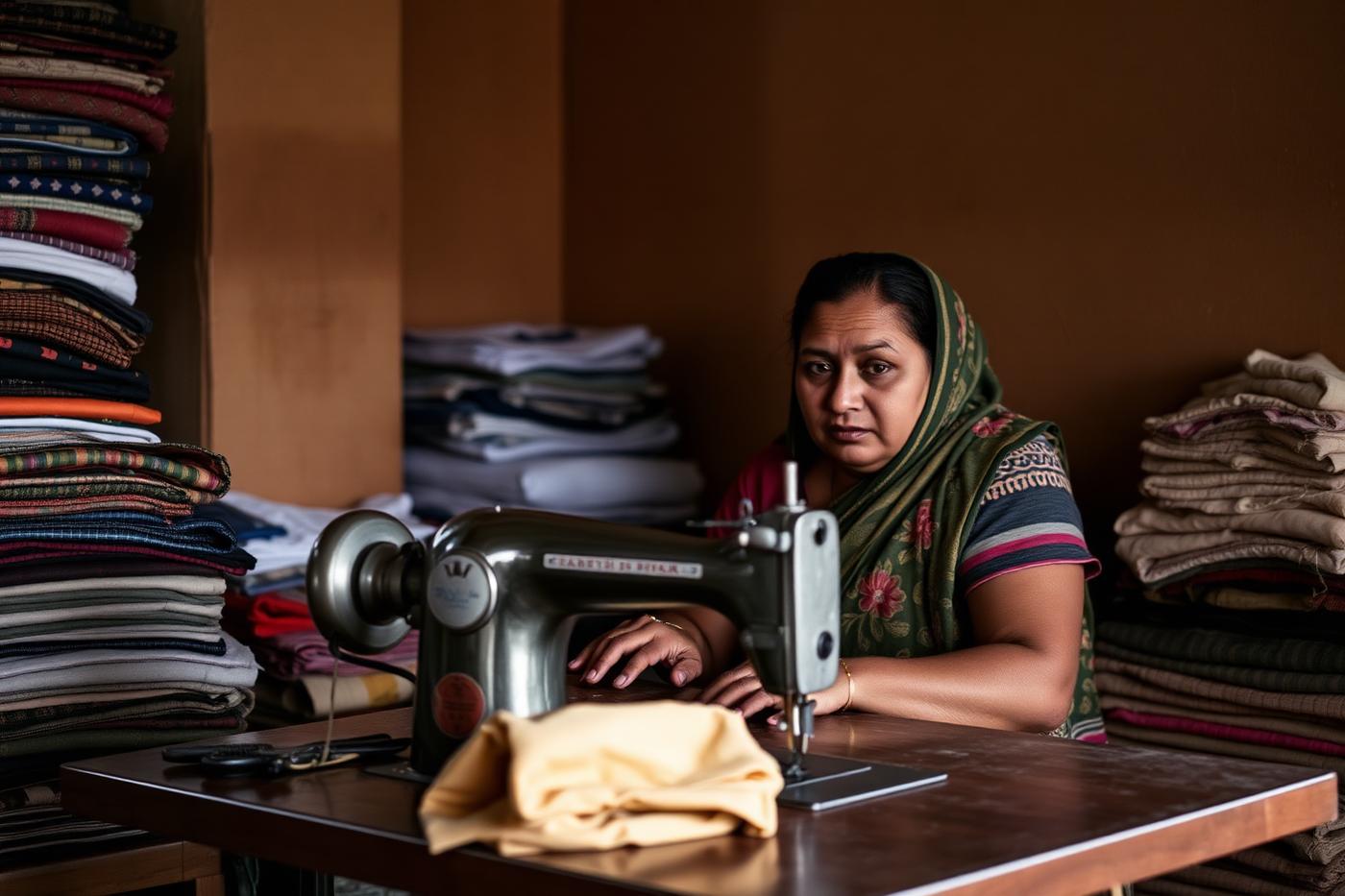 A home-based woman worker at her sewing machine in Nepal